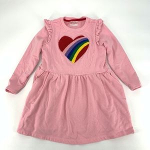Hanna Andersson 120 Pink Long Sleeve Heart Dress Sz 6-7